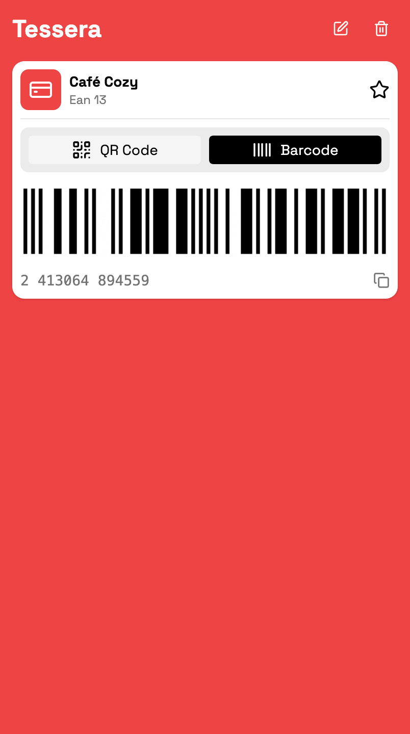 Screenshot of opened card detail