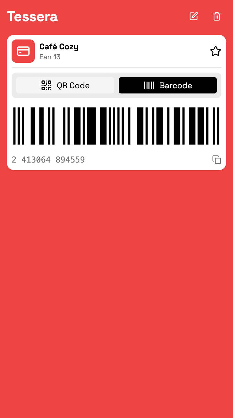Screenshot of opened card detail